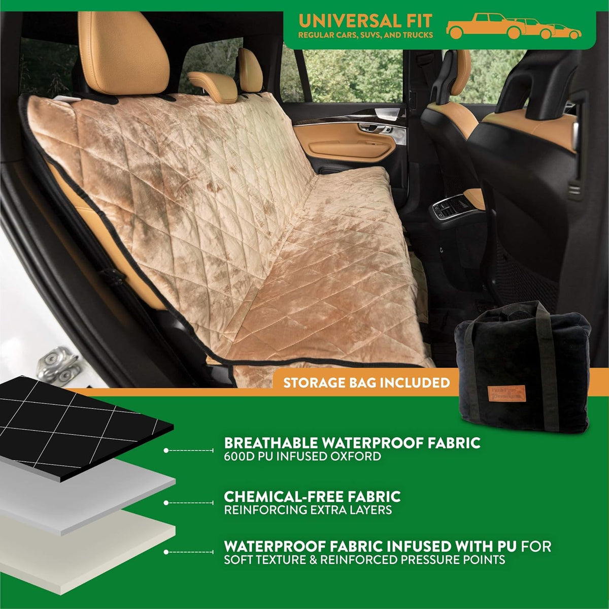 Plush Paws Products Velvet Rear Car Seat Protector w/Hammock | Washable & Waterproof Back Seat Dog