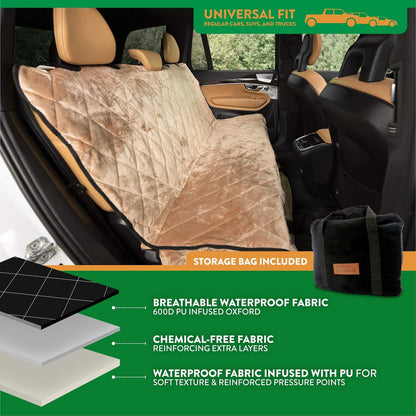 Plush Paws Products Velvet Rear Car Seat Protector w/Hammock | Washable & Waterproof Back Seat Dog