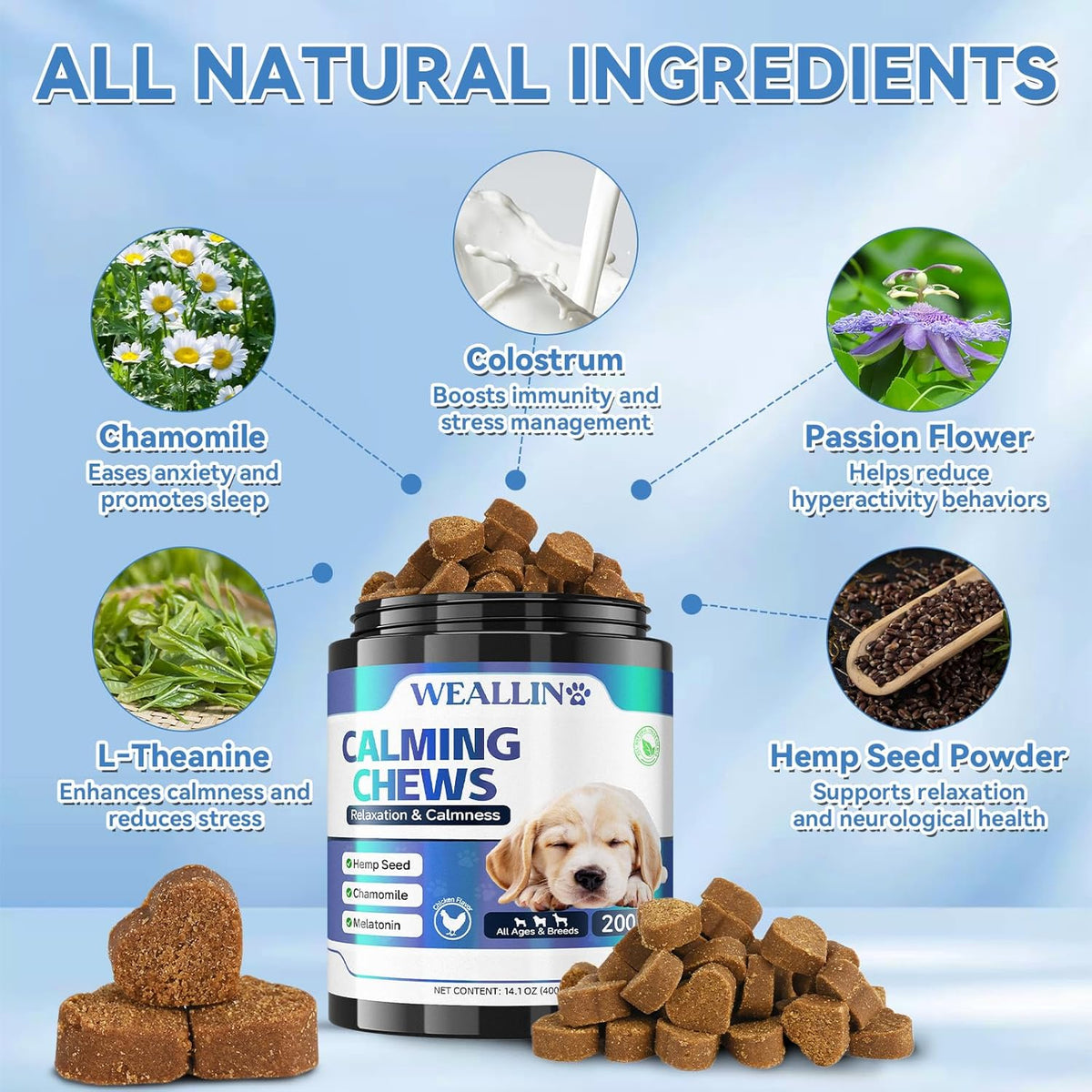 200 PCS Hemp Calming Chews for Dogs 200, Advanced Calming Treats for Dogs with Hemp Oil Melatonin