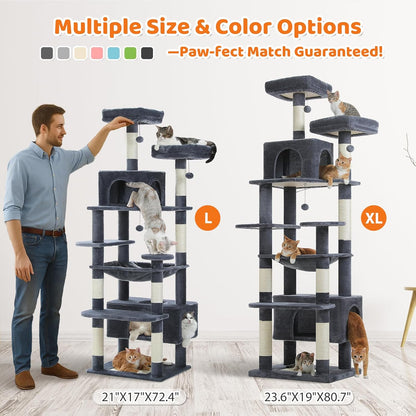 PAWZ Road Large Cat Tree, 72 Inches Cat Tower for Large Cats, Cat Condo with Sisal-Covered