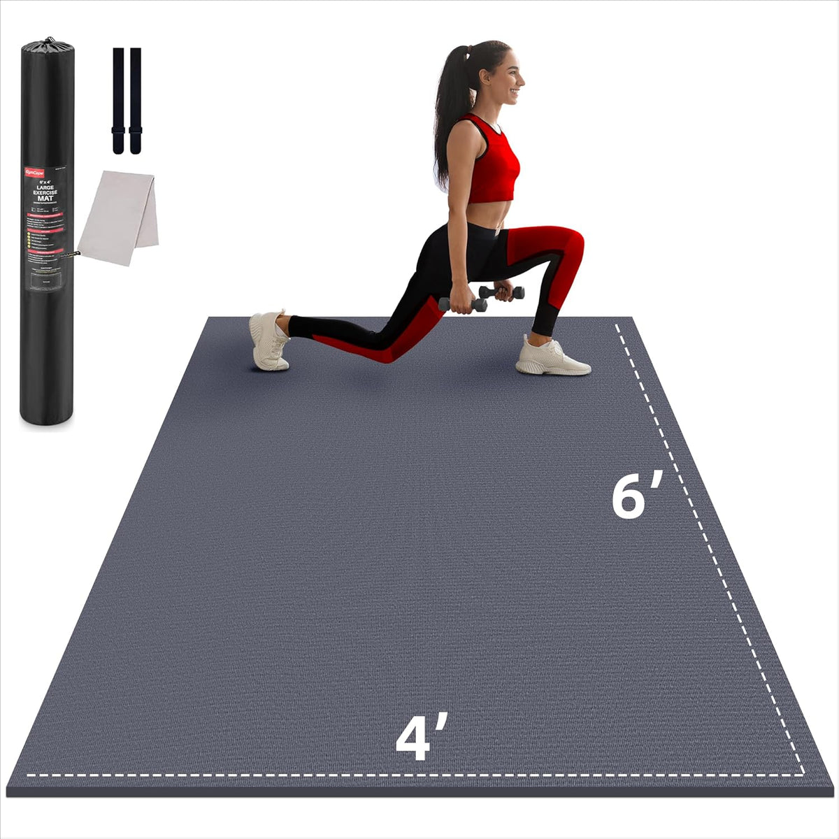 Large Exercise Mat for Home Workout,12‘x6’/10'x6'/9'x6'/8'x6'/7'x5'/6'x4' (7mm) Extra Thick Workout