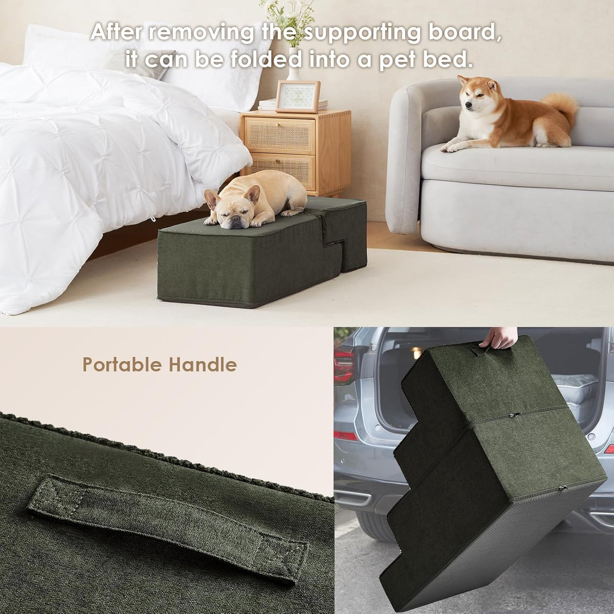 EHEYCIGA Dog Stairs for Bed 20" H, 4-Step Extra Wide Dog Steps for High Bed, Pet Steps for Small