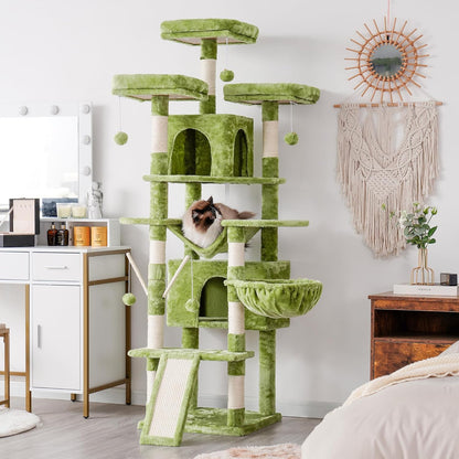 Hey-brother Cat Tree, 71 inches XL Large Cat Tower for Indoor Cats, Multi-Level Cat House with 3