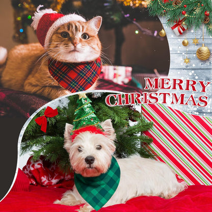 Abbylike 50 Pieces Christmas Plaid Dog Bandanas Bulk Xmas Bandanas for Dogs Triangle Kerchief Bibs