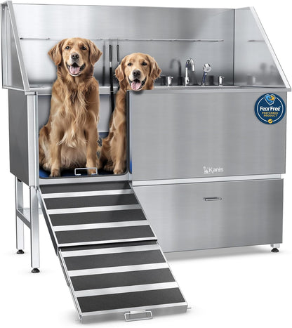 KANIS Professional Dog Washing Station - 304 Stainless Steel Pet Wash Sink & Grooming Bath Tub for