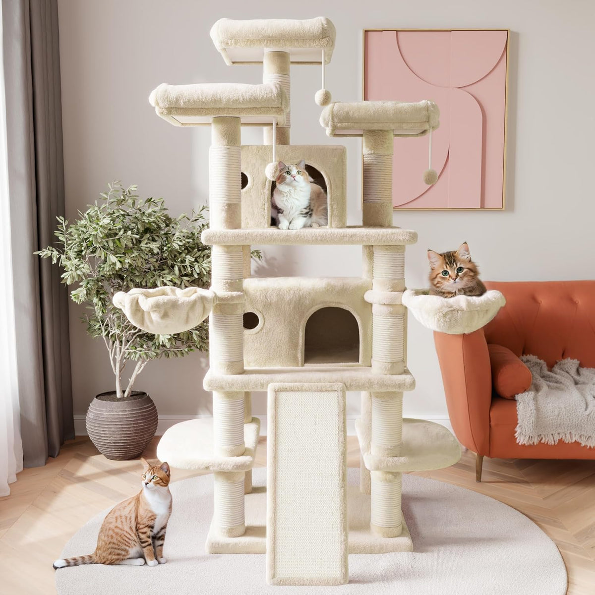 SHA CERLIN 68 Inches Multi-Level Large Cat Tree for Large Kitties/Big Cat Tower with Condo/Cozy