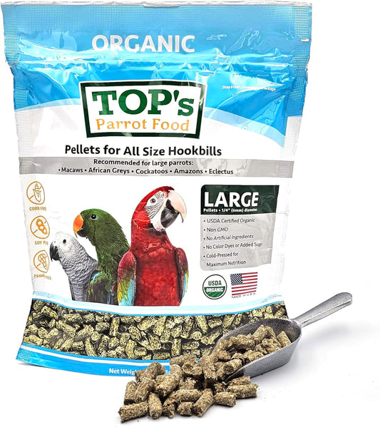 TOP's Parrot Food Pellets Hookbills, Small, Medium, Large Birds - Non-GMO, Peanut Soy & Corn Free