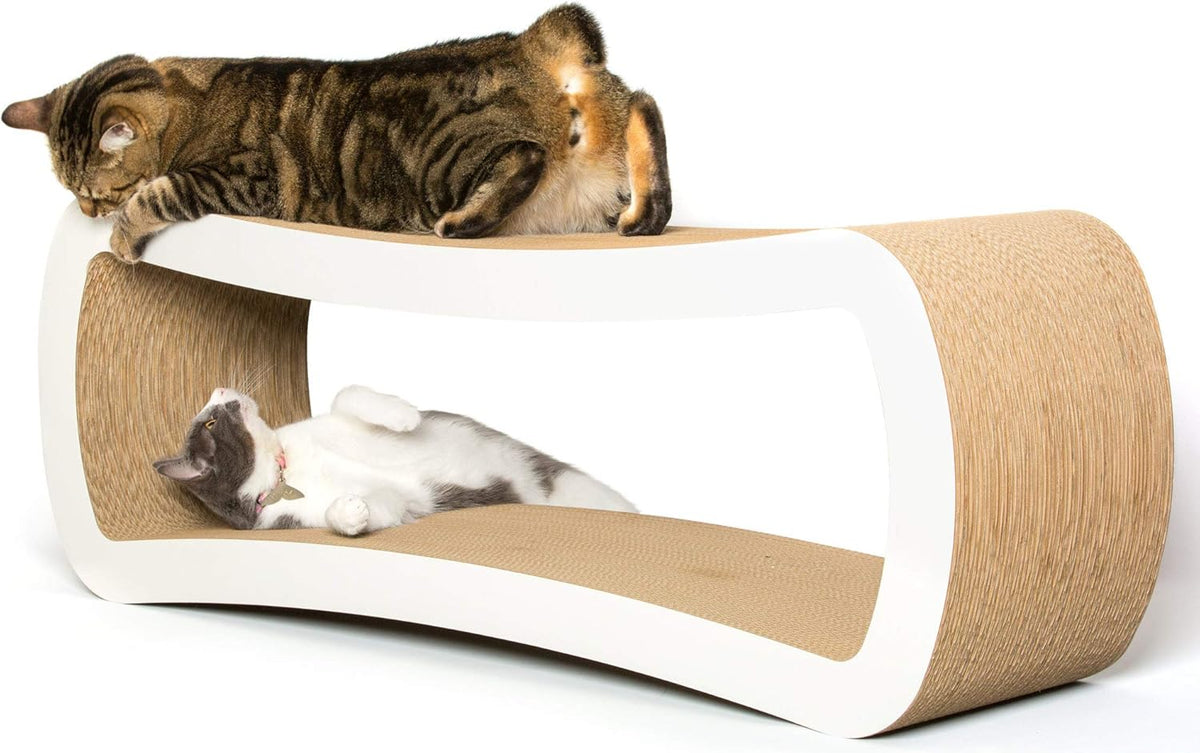 PetFusion Jumbo Cat Scratcher Lounge, White. 39 x 11 x 14 inch 4 Cardboard Scratching Surfaces and