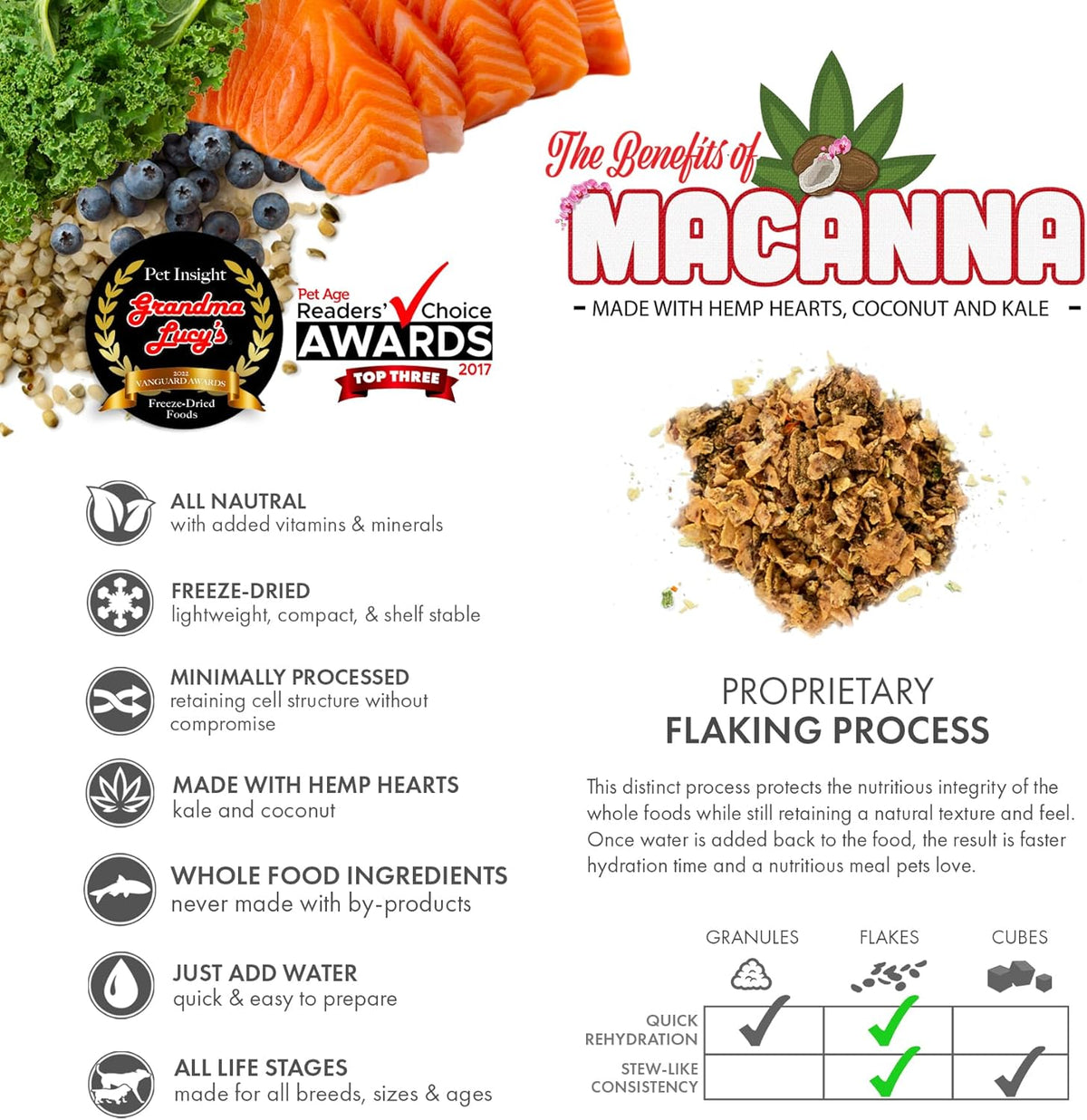 Grandma Lucy's Macanna Dog Food, Grain Free and Freeze-Dried - Salmon Recipe, 3Lb Bag