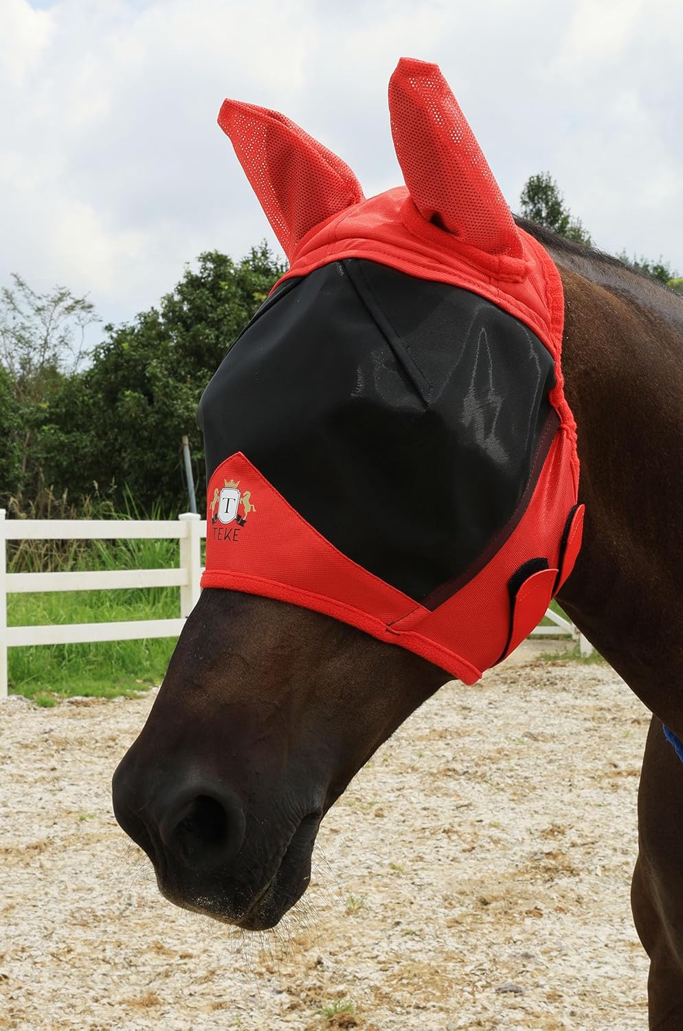 T TEKE Fine Mesh Horse Fly Mask w/Ears, UV Blocking 3D Eye Visor with Extra Fleece Cushioned