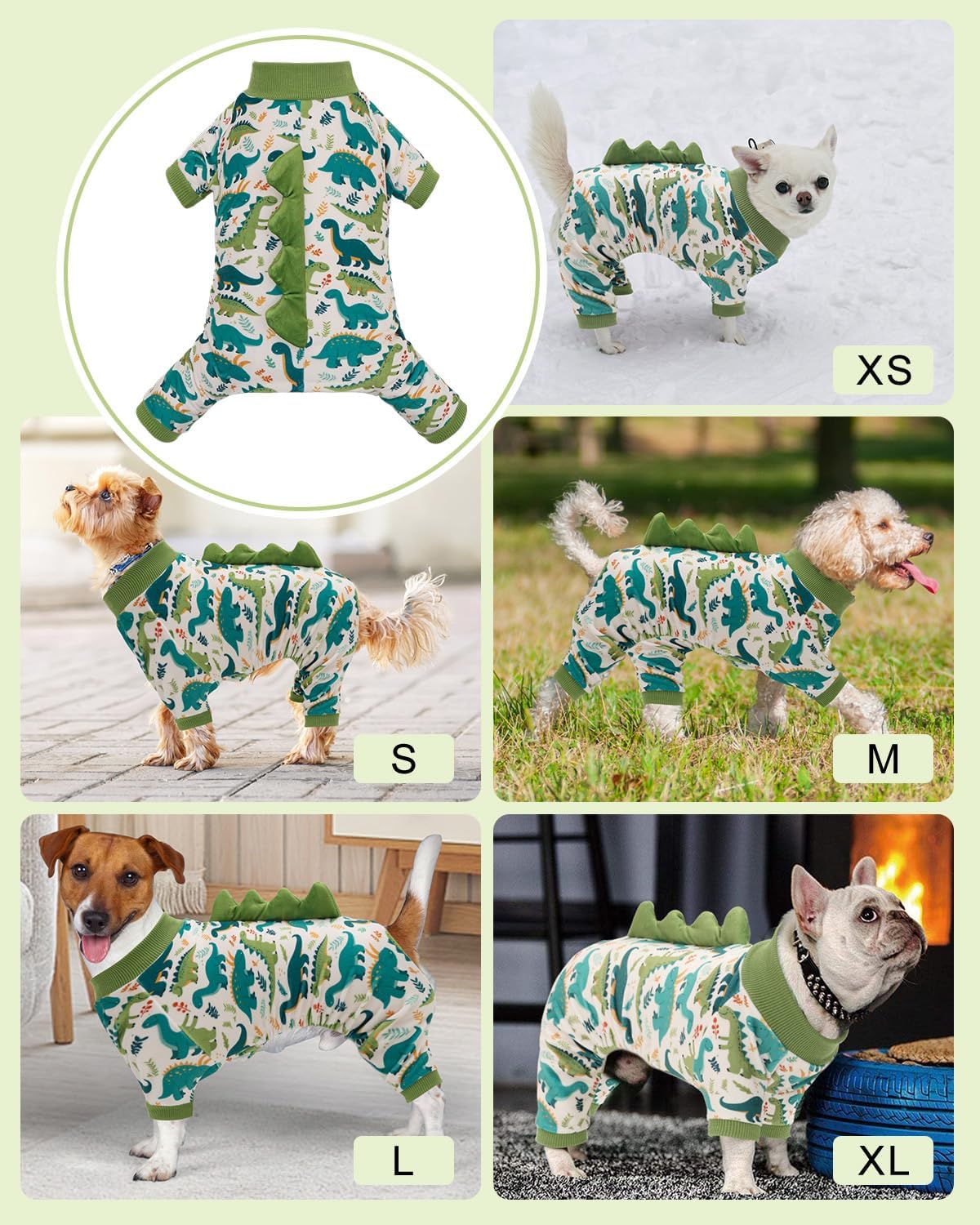 CuteBone Dinosaur Costume Dog Pajamas, Stretchy Spandex Crystal Velvet Sleepwear Coat for Small