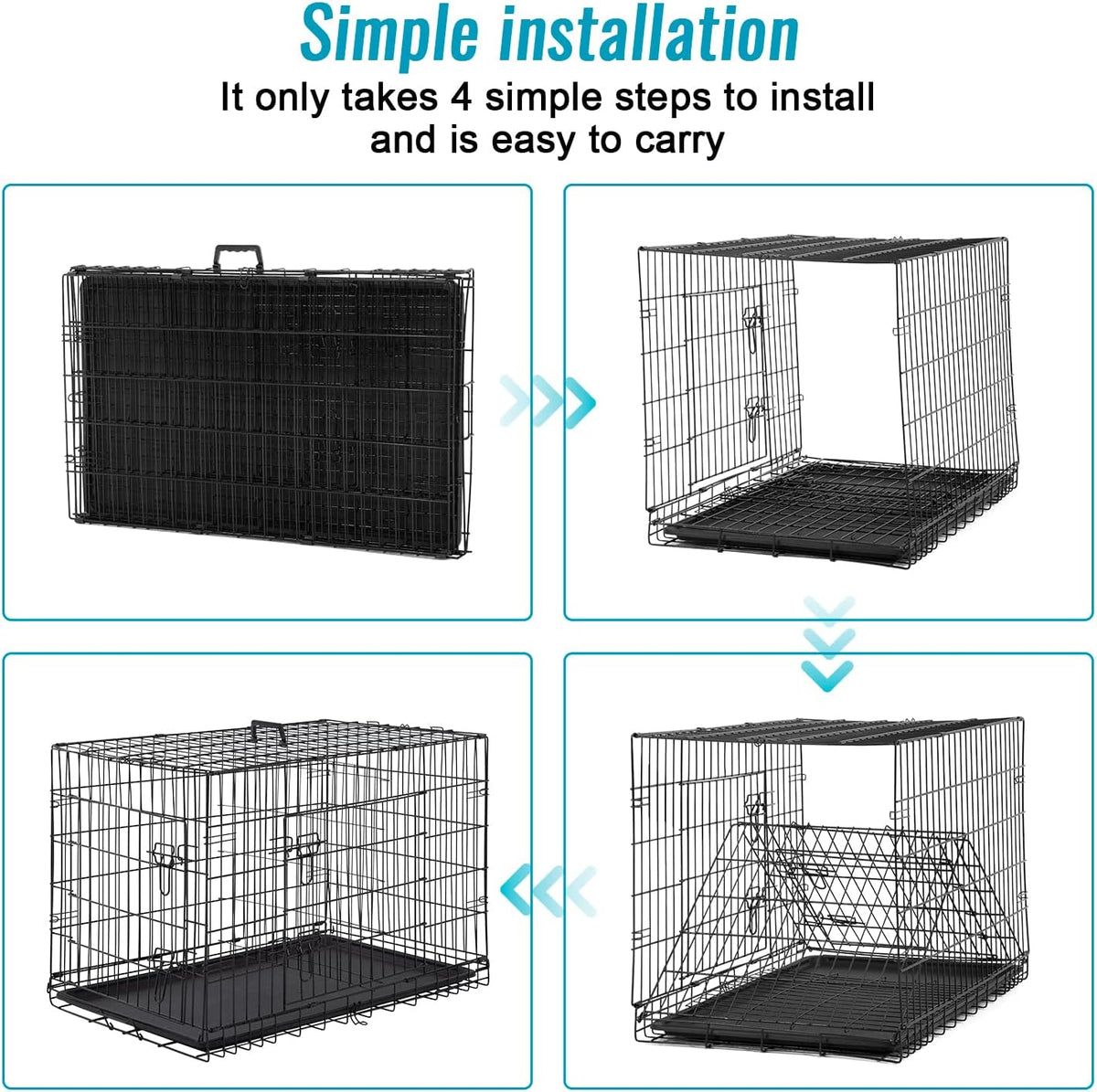 FDW Dog Crate for Small Dogs 24 Inch Folding Metal WirePet Cage Double Door W/Divider Panel Indoor