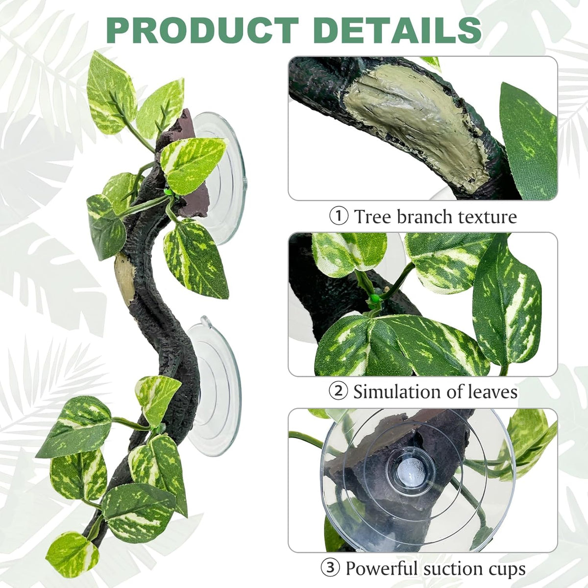 Fhiny Snake Climbing Branch, 2 PCS Resin Reptile Branches for Climbing with Suction Cups Frog