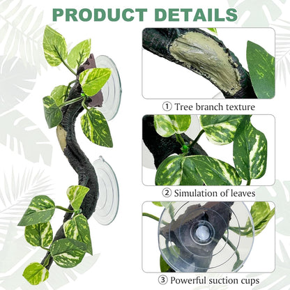 Fhiny Snake Climbing Branch, 2 PCS Resin Reptile Branches for Climbing with Suction Cups Frog