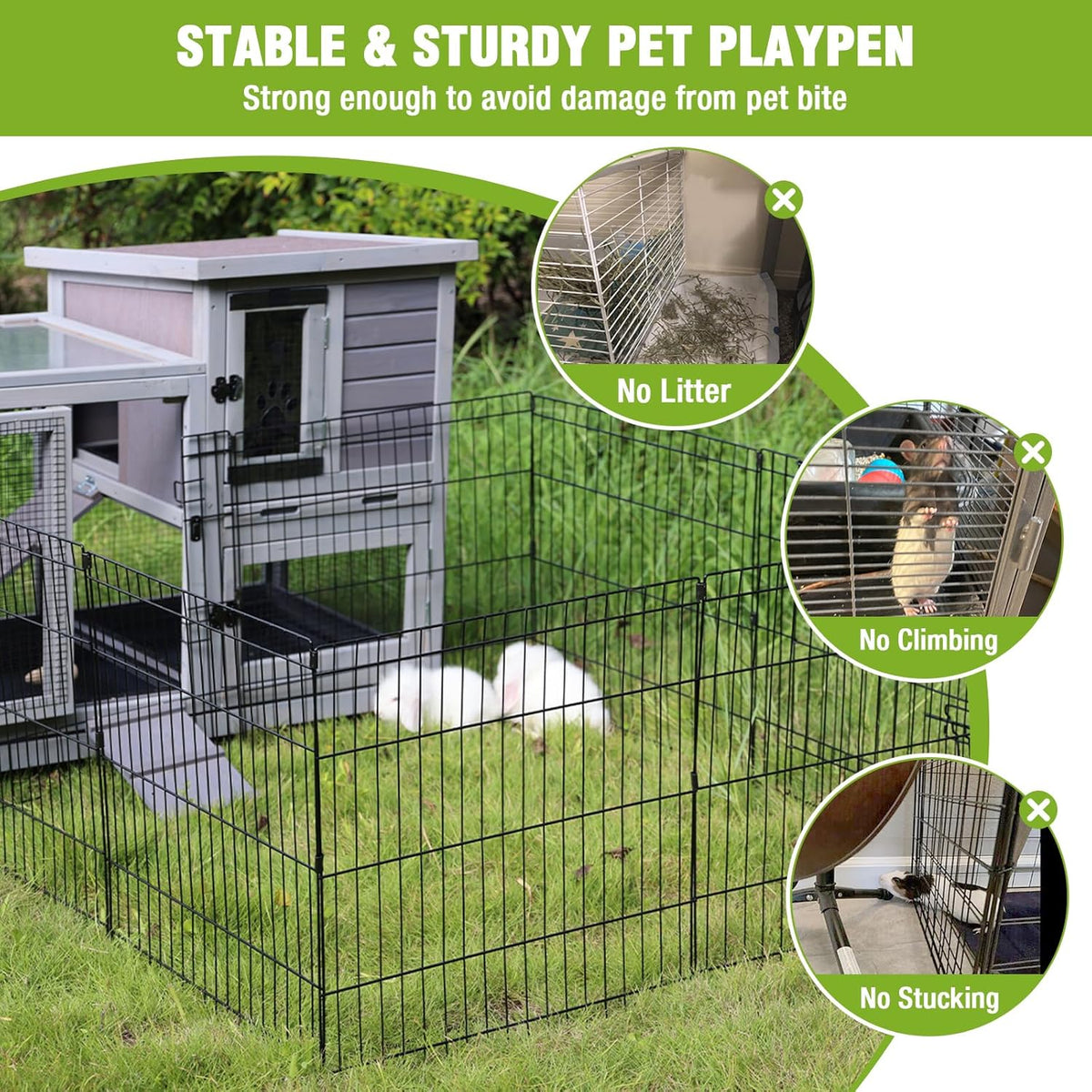 Bunny Playpen Indoor & Outdoor, Rabbit Playpen with Waterproof Liner, Extension Guinea Pig Cages