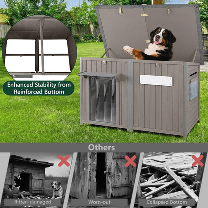 55" Extra Large Outdoor Dog House Weatherproof Wooden Doghouse Indoor for Large Breed Dogs with