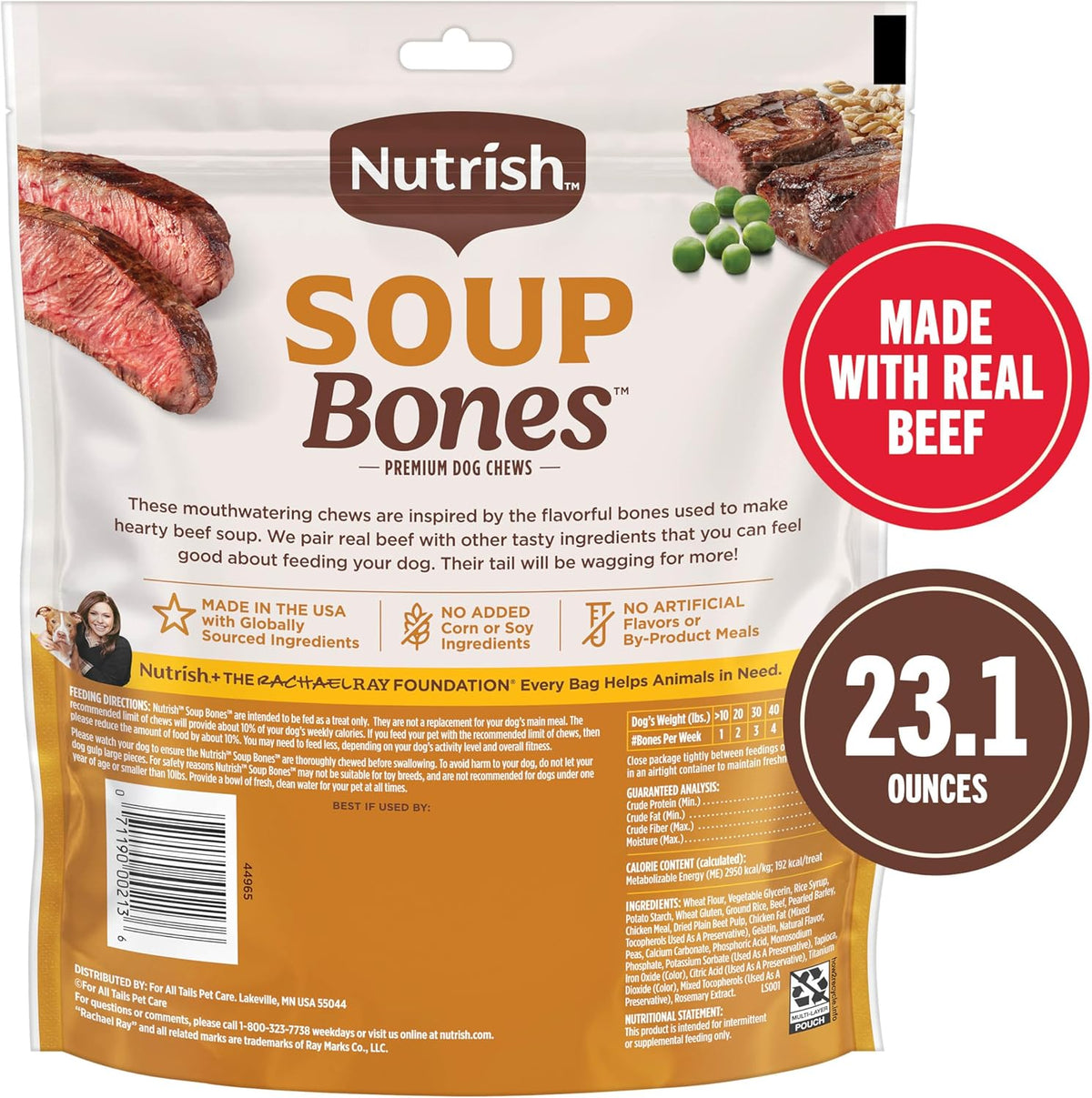 Nutrish Soup Bones Premium Dog Chews with Real Beef and Barley, 11 Chews, Packaging May Vary