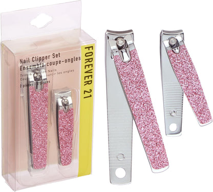 Nail Clippers Set - 2pc Pink Glitter Nail Clipper Value Pack, Big & Small Precision Nail Clippers