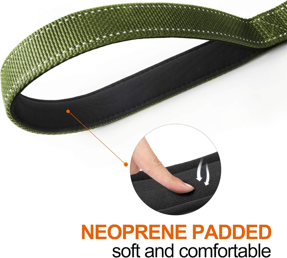 TwoEar 5FT 1IN Strong Green Dog Leash with 2 Padded Handles, Traffic Handle Extra Control
