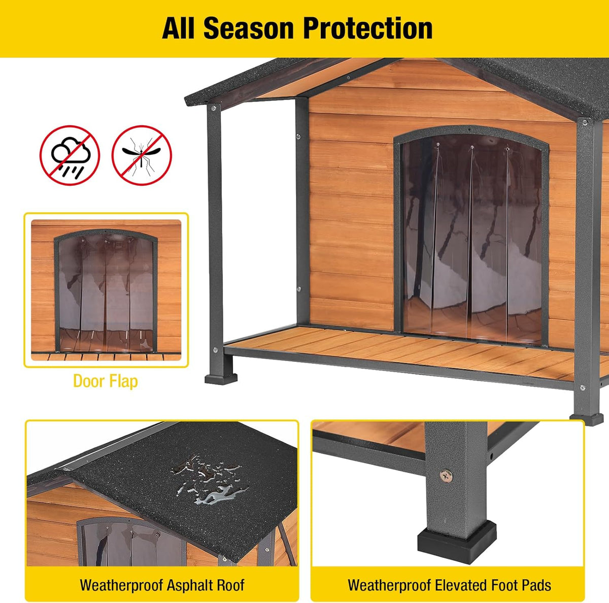 Aivituvin Outdoor Dog House with Chewproof Strong Metal Frame Outside Dog Kennel Weatherproof for