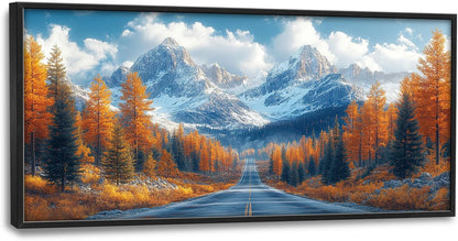 Large Forest Mountain Landscape Wall Art for Living Room, Nature Highway Road Scenery Canvas