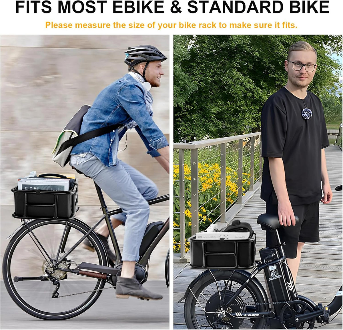 Bike Basket Rear with Liner,Waterproof Cover,Cargo Net Large Rear Bike Basket,Heavy Duty Bicycle