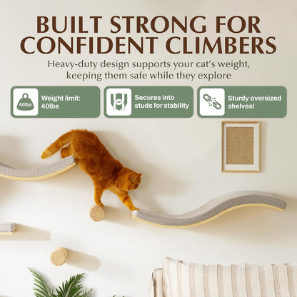 Extra Large 35.4” × 11.6” Stylish Cat Wall Shelves with Soft Cushion, Modern Wall-Mounted Cat Tree