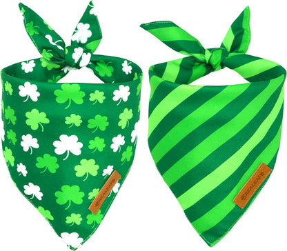 Realeaf St. Patrick's Day Dog Bandanas 2 Pack, Triangle Reversible Pet Scarf for Boys and Girls