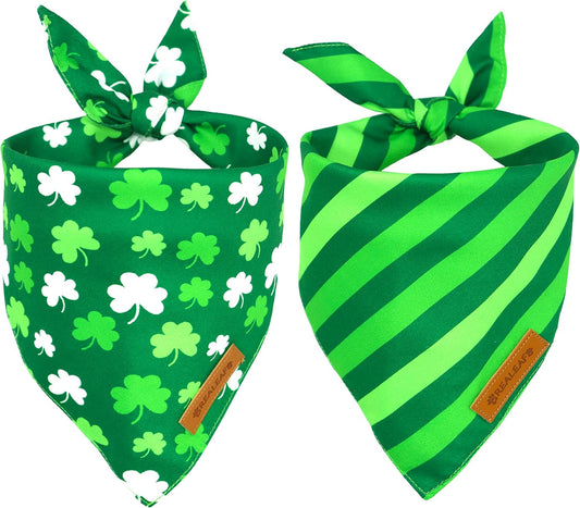 Realeaf St. Patrick's Day Dog Bandanas 2 Pack, Triangle Reversible Pet Scarf for Boys and Girls