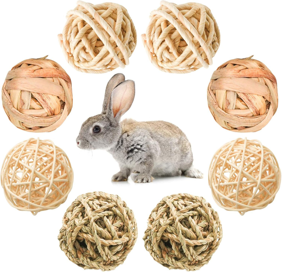 8 Pcs Small Animals Play Balls Rolling Activity Chew Toys Gnawing Treats for Rabbits Guinea Pigs