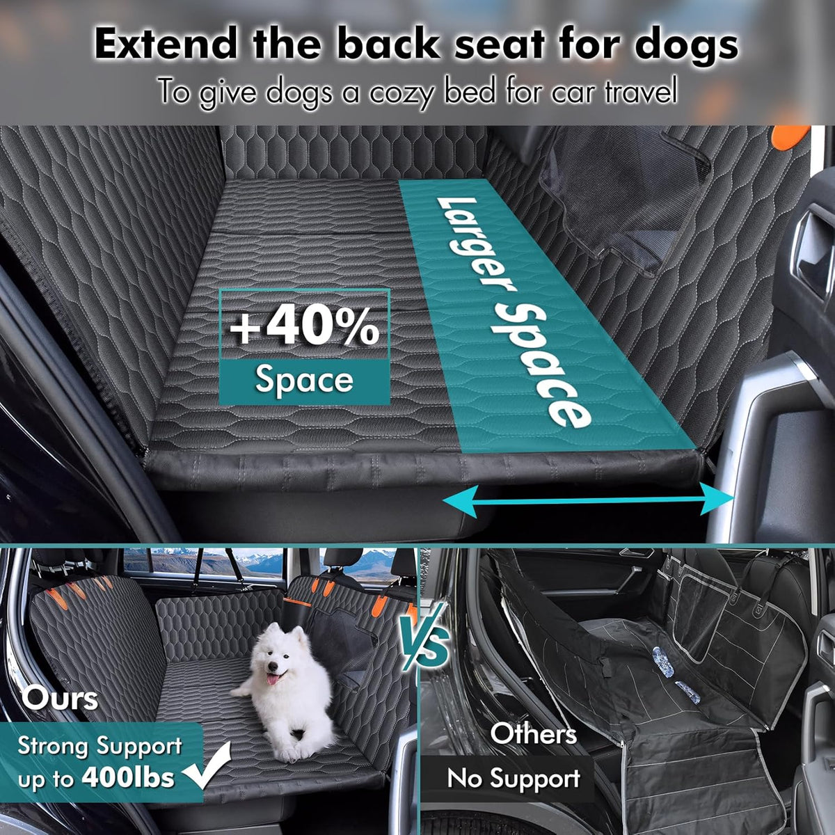 Back Seat Extender for Dogs-Supports 400lb,Waterproof Dog Car Seat Cover Hard