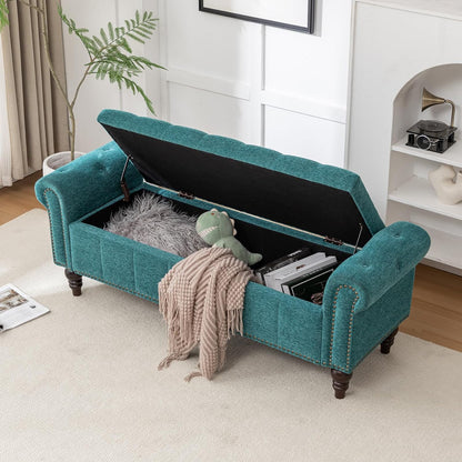 58’’ Storage Bench for Bedroom, Upholstered Button-Tufted Ottoman with Solid Wood Legs, Queen Size