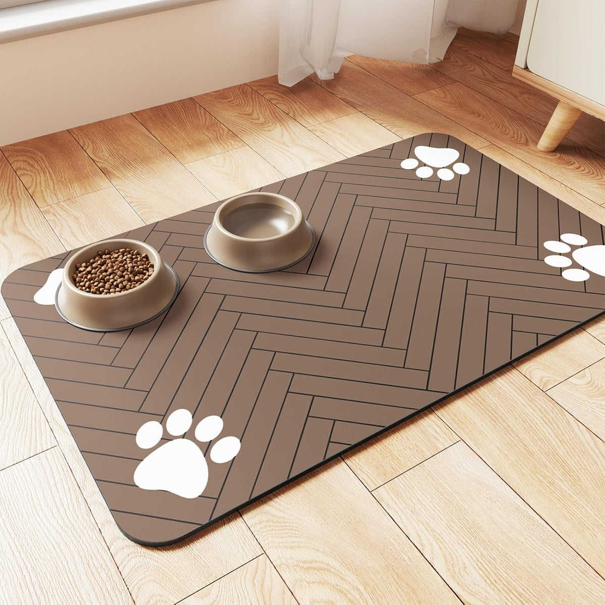 Pet Feeding Mat-Absorbent Pet Placemat for Food and Water Bowl, with Waterproof Rubber Backing