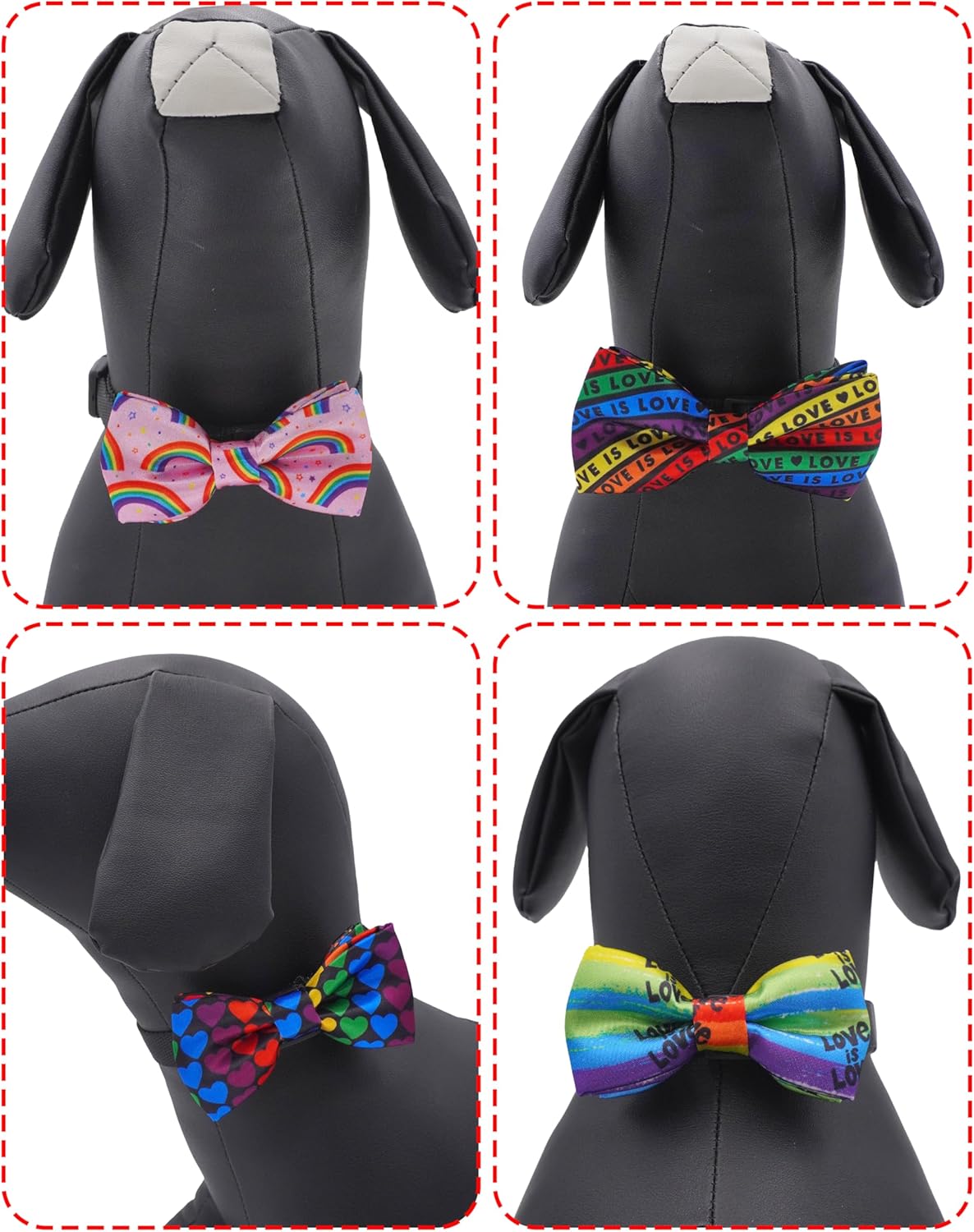 PET SHOW 10 Pack Pride Month Big Dog Bow Ties for Large Medium Dogs Sliding Collar Attachments
