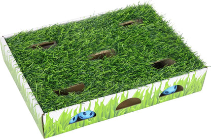 Catstages Grass Patch Hunting Box Interactive Bat & Swat Game for Indoor Cats, 3 Jingle Balls