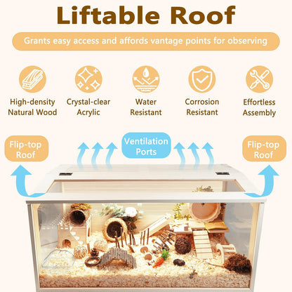 Prolee Hamster Cage Wooden Chew Proof, Extra Large Mice and Rat Habitat Openable Top with Acrylic