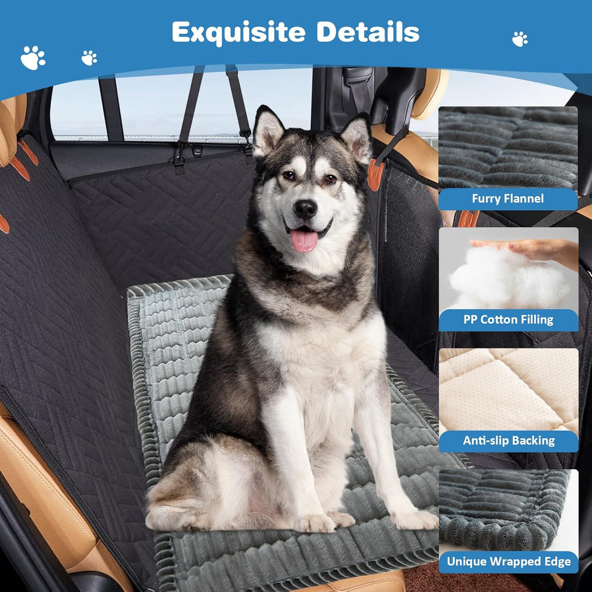VClife Dog Bed for Car Backseat Anti Slip Pet Travel Bed, Soft Furry Cat Pet Bed Mat Washable Seat