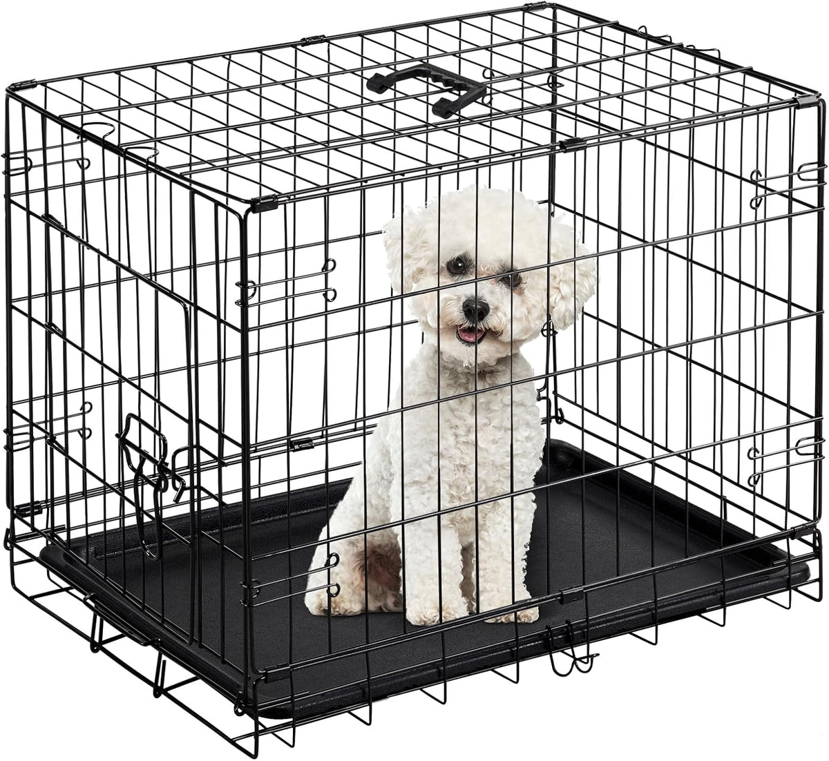 DUMOS Dog Crate, 24 Inch Medium Single Door Dog Cage with Divider Panel and Plastic Leak-Proof Pan