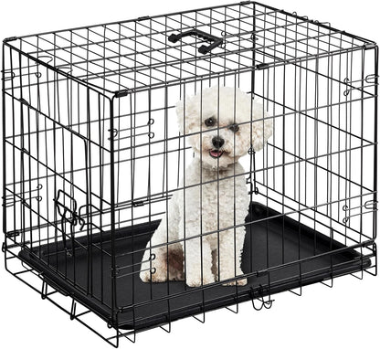 DUMOS Dog Crate, 24 Inch Medium Single Door Dog Cage with Divider Panel and Plastic Leak-Proof Pan
