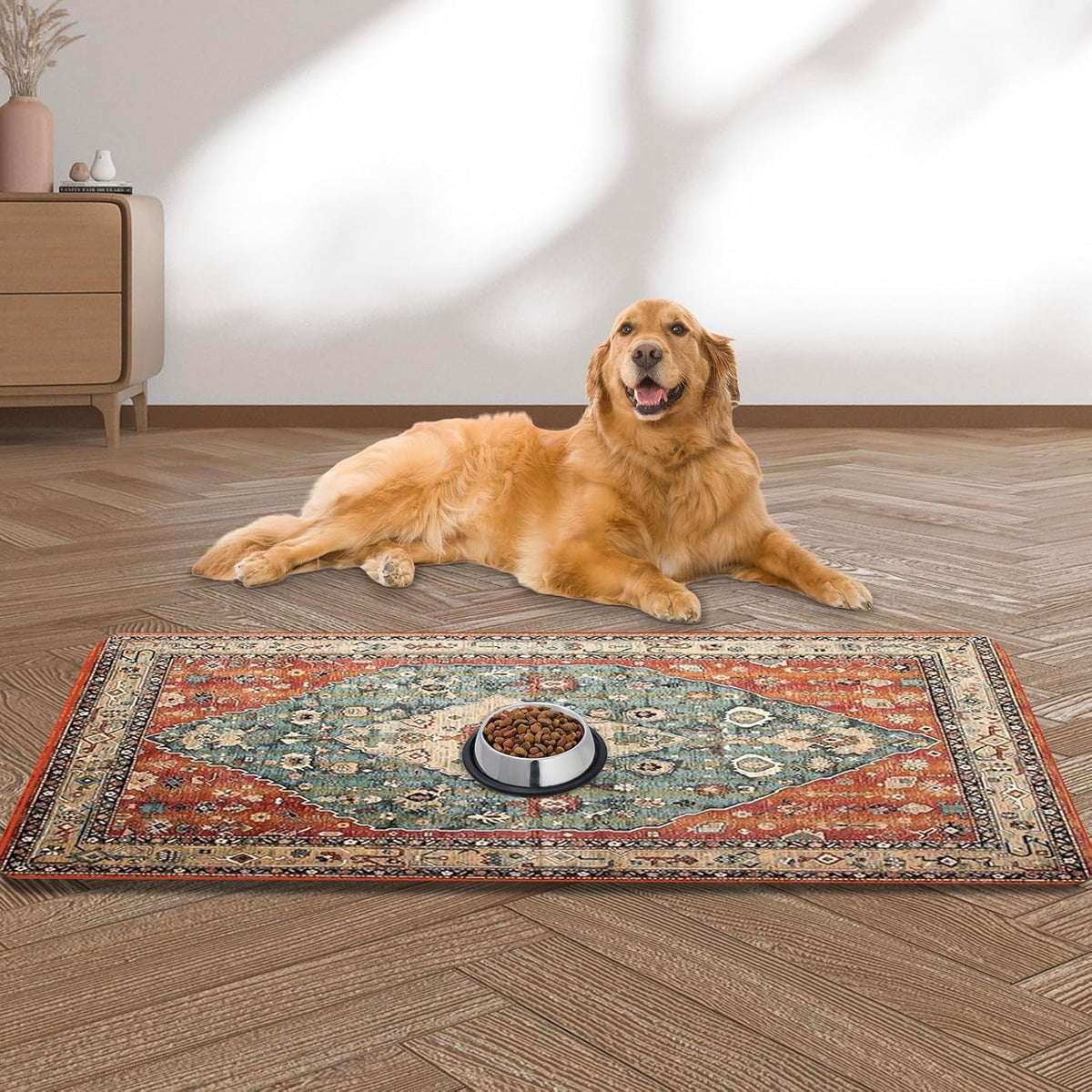Large Pet Feeding Mat, 36" x 24" Bohemia Absorbent Quick Dry Dog Mat for Food and Water Bowl, Non