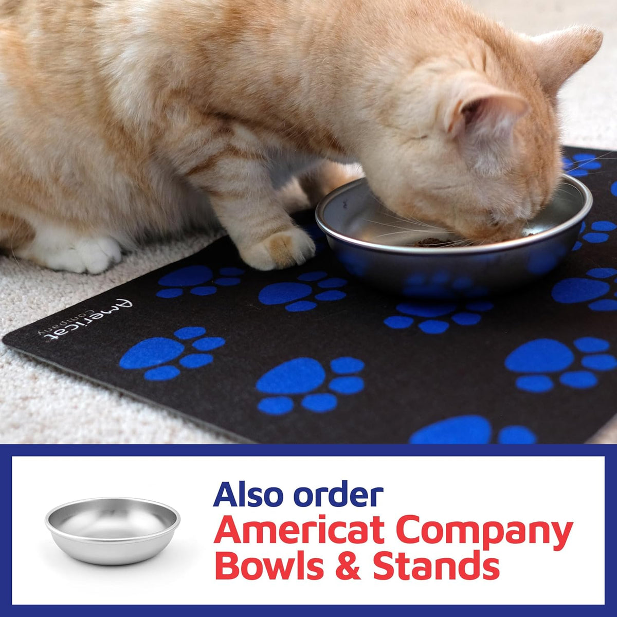 Americat Cat Feeding Mat Machine Washable, Waterproof, No-Slip Cat Placemat Protect Floors from