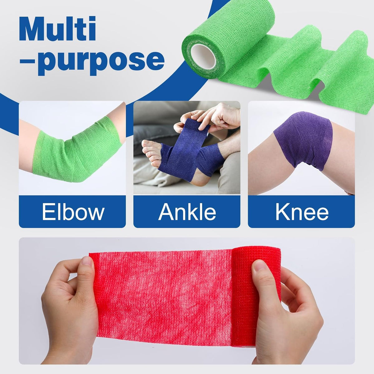 AZEN 9 Pack Self Adhesive Bandage Wrap, 4" X 5 Yards Elastic Cohesive Bandage Wrap, Color Athletic
