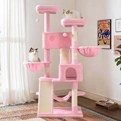 SHA CERLIN 65in Larger Cat Tree Tower Condo for Indoor Kitties/Multi-Level Furniture Activity