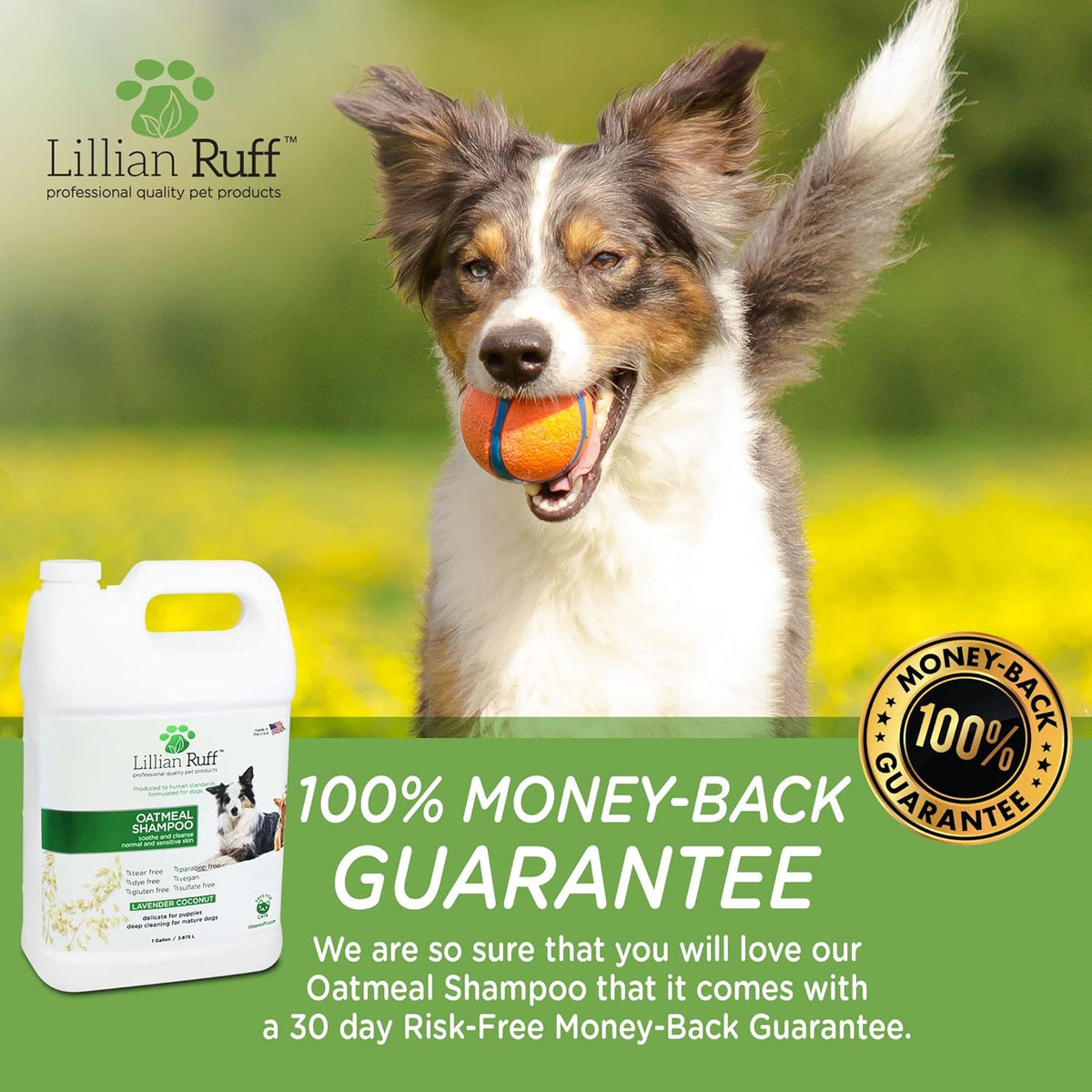 Lillian Ruff Calming Oatmeal Pet Shampoo for Dry Skin & Itch Relief with Aloe & Hydrating Essential
