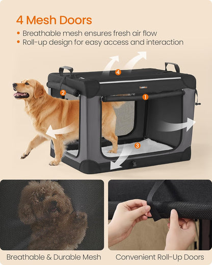 Feandrea Collapsible Dog Crate, 36-Inch Portable Dog Travel Crate for Large Dogs, Oxford Fabric Pet