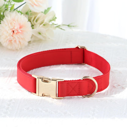 PET ARTIST Soft PU Leather Dog Collar, Bright & Classic Red Dog Collar with Quick Release Rose
