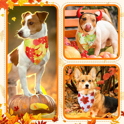 Chunful 100 Pieces Fall Dog Bandanas Bulk Autumn Pet Bandanas with Leaves Patterns Triangle Scarf