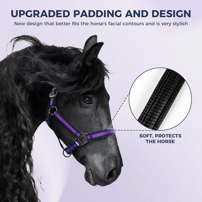 JWODVNTH Adjustable Horse Halter with PP Webbing, Durable Horse Halters with Zinc Alloy Hardware