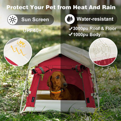 Dog Tent Cotton Fabric, Aluminum Poles and Camping Mat, Outdoor Weatherproof, Dog House Outdoor