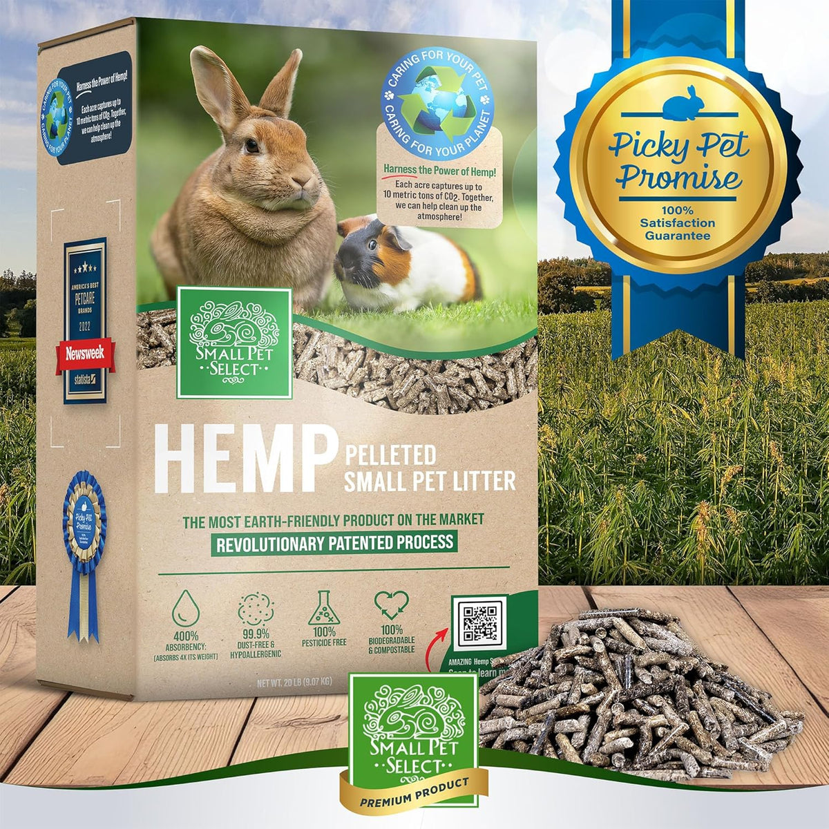 Small Pet Select - Hemp Pelleted Bedding, Non-Clumping, Biodegradable Animal Bedding, Eco Friendly